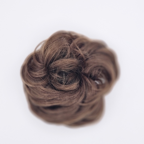 Medium Chestnut Brown Remy Human Hair Messy Bun - Picture 6 of 9